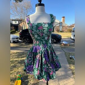 Olivaceous Green and Purple Floral Mini Dress